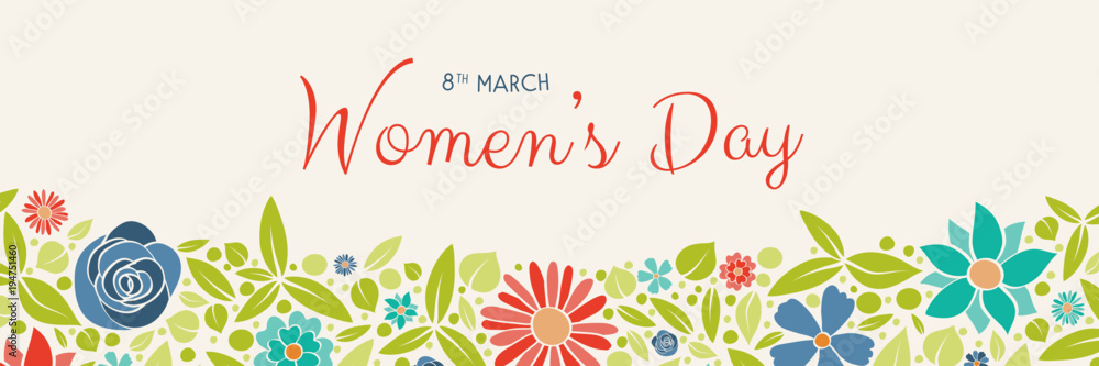 Wall mural happy women's day - vintage card with cute flowers. vector. - Wall murals