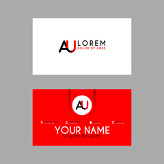 Simple Business Card with initial letter AU rounded edges