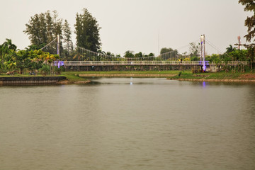 Fototapeta na wymiar Bridge at Nong Prachak public park in Udon Thani. Thailand