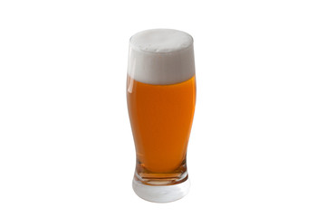 Glass of Beer with foam isolated on a white background. Lagers, Ales. Saint Patrick’s Day. Oktoberfest.