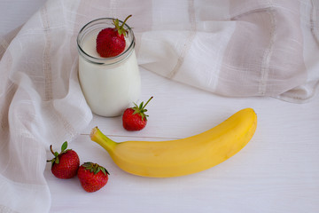 Healthy foods. Homemade yogurt with fruit and berries
