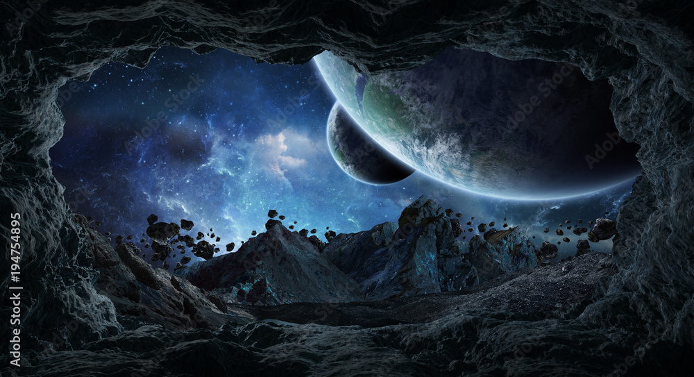 Poster Asteroids flying close to planets 3D rendering elements of this image furnished by NASA