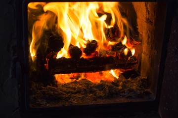 blazing firewoods are in a fire-place