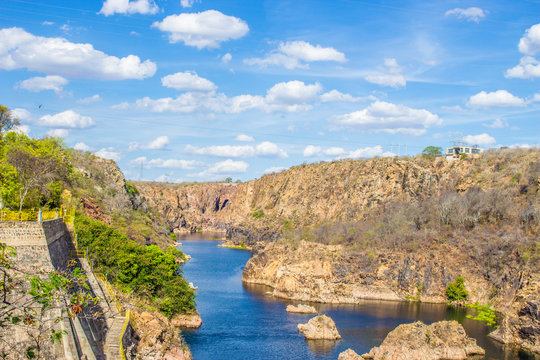 Sao Francisco River, one of the most importants river of Brazil, on Xingo cannyons - showing blue sky and rocks a very beautiful place - hdr