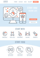 Naklejka premium Website Banner and Landing Page of Ocean Life.
