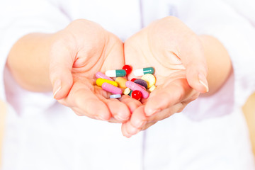 pills capsule hand doctor pharmacist white girl gown vitamin treatment