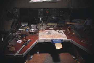 Jeweler's workplace with tools