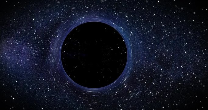 A black hole (gravitational singularity) moves across the universe, pulling in time along the way.  	