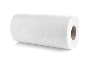 Roll of paper towels on white background