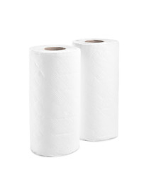 Rolls of paper towels on white background