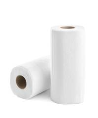 Rolls of paper towels on white background