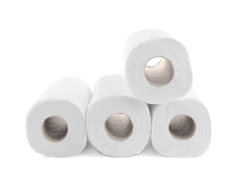 Rolls of paper towels on white background