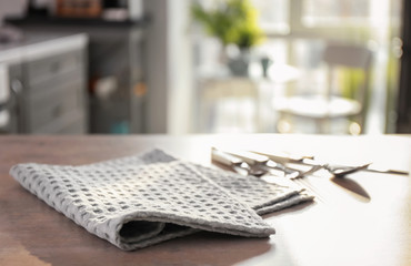 Clean kitchen towel on table