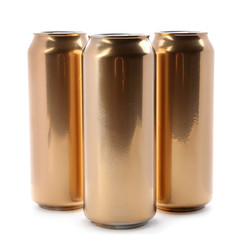 Cans of beer on white background