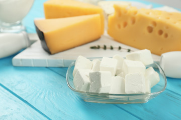 Fresh dairy products on table