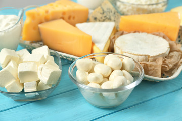 Fresh dairy products on table