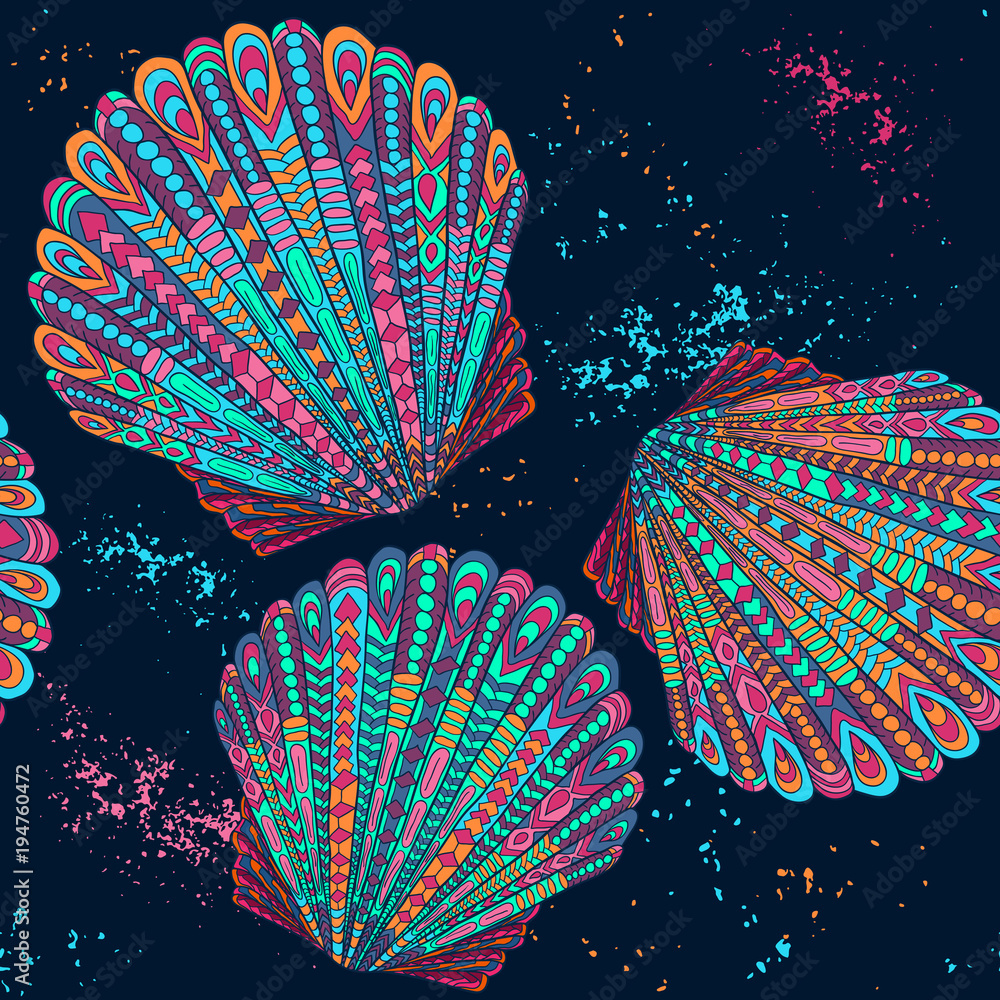 Poster Zentangle shells pattern colorful