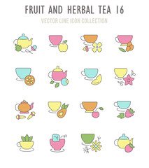 Set of Retro Icons of Fruit and Herbal Tea.