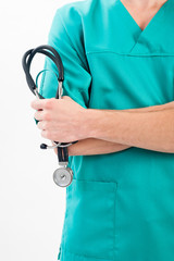 Male nurse with a stethoscope in the hands
