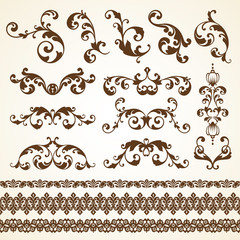 Vector set of vintage decorative ornamental page decoration calligraphic design elements for invitation, congratulation and greeting card.