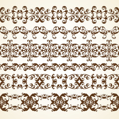 Vector set of vintage seamless ornamental decorative borders for invitation, congratulation and greeting card.