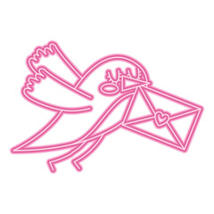 sweet bird with envelope message in beak cartoon vector illustration