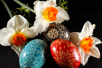 Bristol, England - April 9, 2012: Easter decoration. Hand painted eggs.

