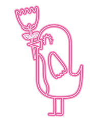 cartoon cute bird with flower in beak vector illustration