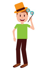 young man standing crazy glasses and hat humor vector illustration