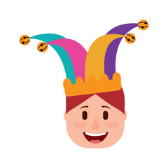smiling face man with glasses and jester hat vector illustration