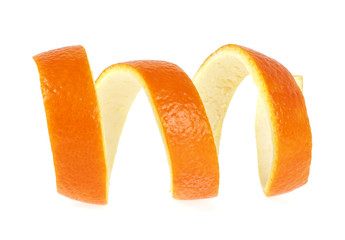 Single orange peel on a white background. Vitamin C, beauty health skin concept.