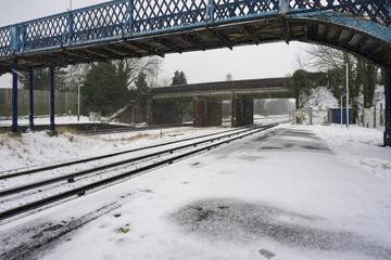 Snowy scene at Hook station on the South Western Mainline