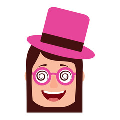 Obraz na płótnie Canvas laughing face woman with crazy glasses and hat enjoy vector illustration