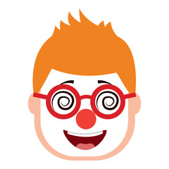 smiling face man with glasses and mask clown vector illustration