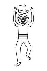 happy man standing wearing mask mustache glasses and hat vector illustration