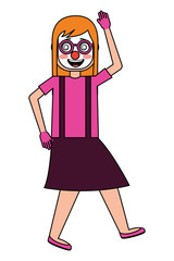 woman with clown mask silly glasses celebrating vector illustration