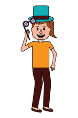 happy woman wearing hat and comic glasses festive vector illustration