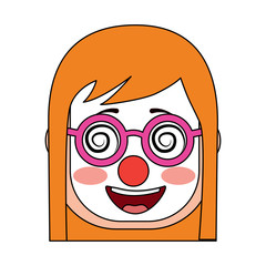 laughing face woman with crazy glasses mask clown enjoy vector illustration