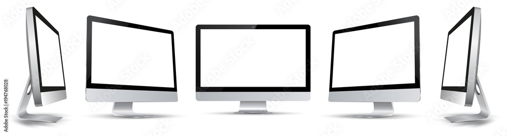 Aufkleber Five black computer monitor with white display in turn - stock vector