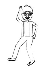 happy man with clown mask glasses and gloves vector illustration sketch design