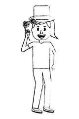 happy woman wearing hat and comic glasses festive vector illustration sketch design