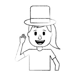 funny smile woman with silly hat vector illustration sketch design
