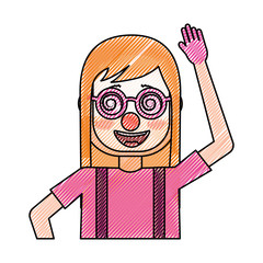 funny smile woman with clown mask silly glasses vector illustration drawing design