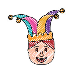smiling face man with jester hat funny vector illustration drawing design