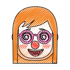 laughing face woman with crazy glasses mask clown enjoy vector illustration drawing design