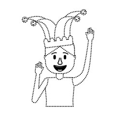 happy man jester hat and crazy glasses portrait vector illustration dotted line design