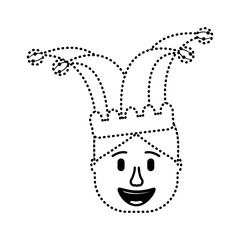 smiling face man with jester hat funny vector illustration dotted line design