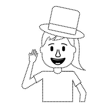 funny smile woman with silly hat vector illustration dotted line design