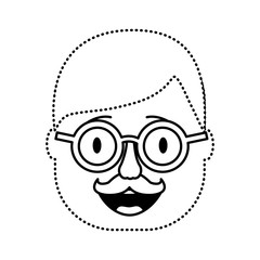 smiling face man mask with glasses mustache vector illustration dotted line design