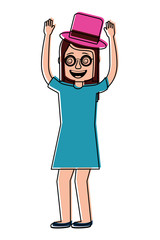 happy young woman with glasses and hat celebration vector illustration